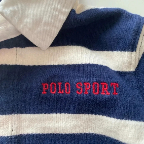 RALPH LAUREN EUC BOYS ONE PIECE TOPS BOTTOM BLUE WHITE STRIPE SIZE 6 12 MONTHS - Picture 4 of 6